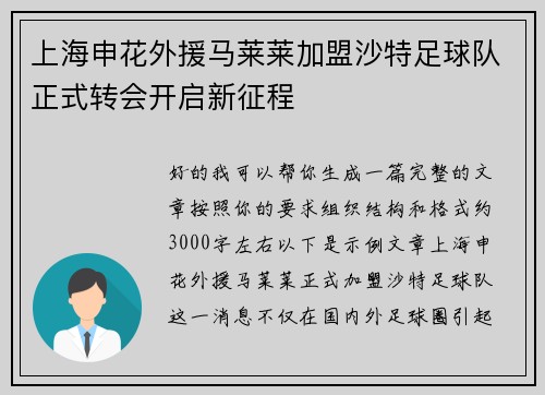 上海申花外援马莱莱加盟沙特足球队正式转会开启新征程